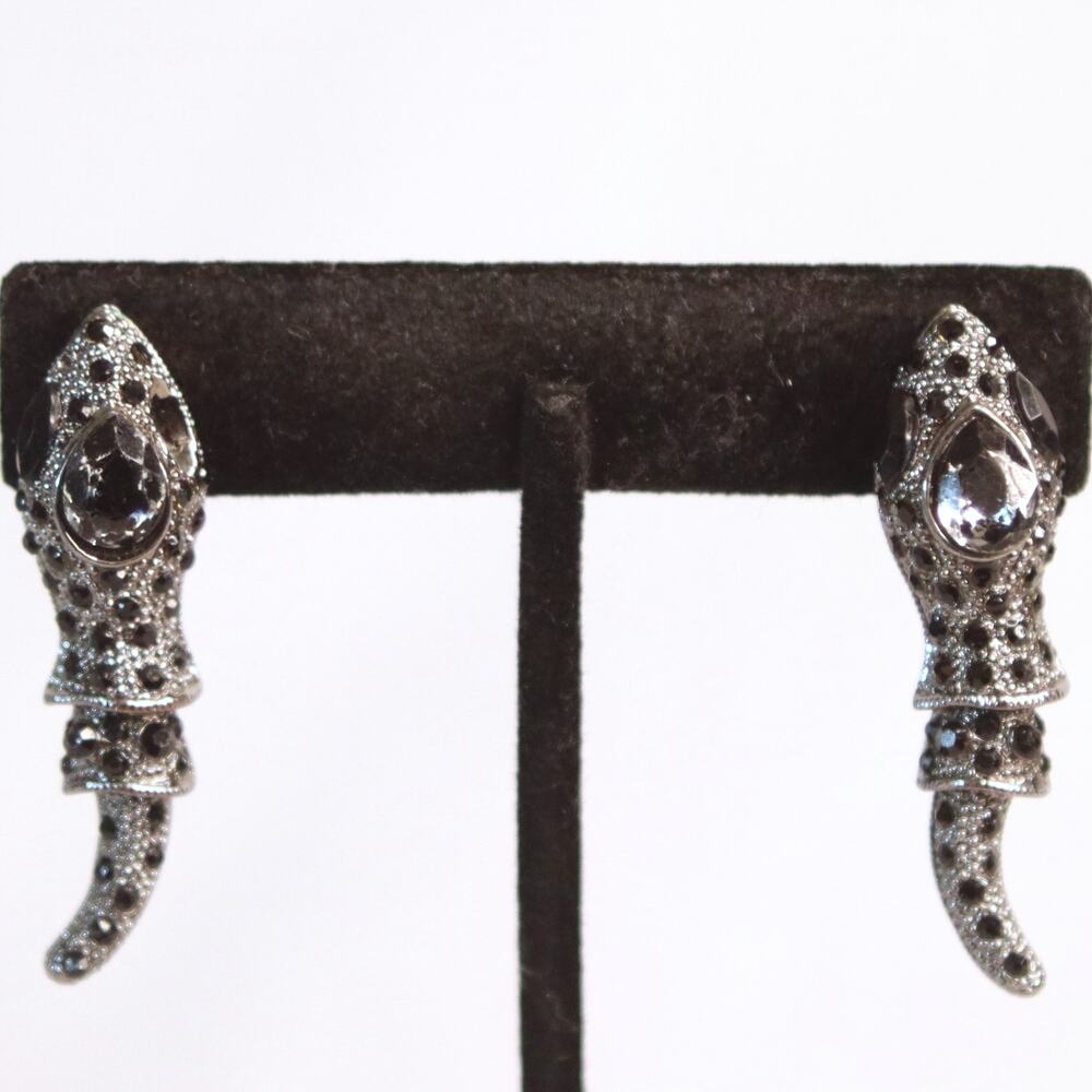 💎Articulated Tadpole Earrings Black Rhinestone Studded Marcasite